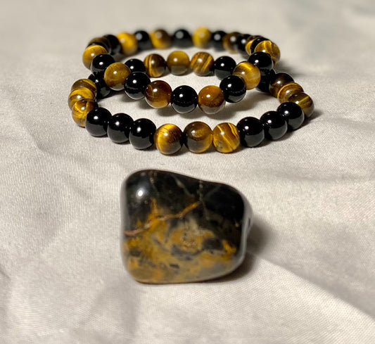 Tigers Eye & Black Onyx Bracelet Set