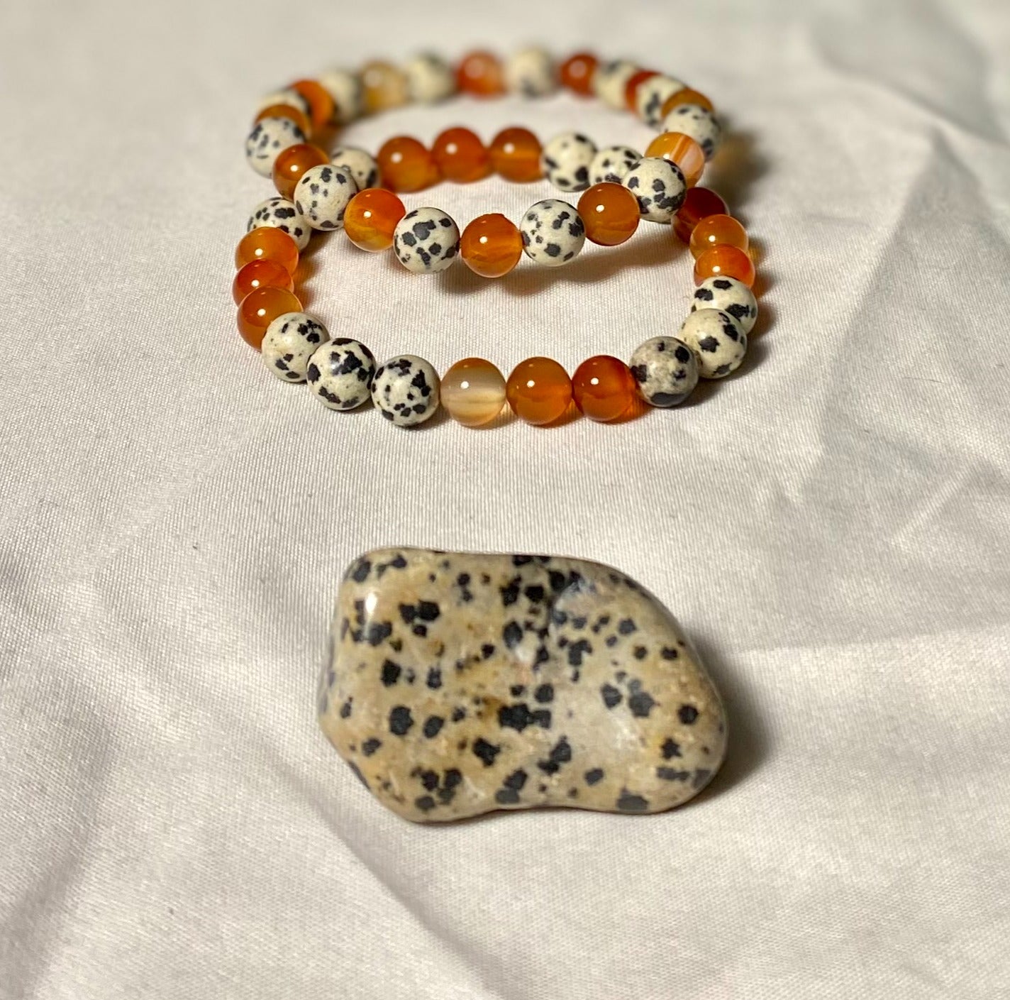 Dalmatian Jasper & Carnelian Bracelet Set