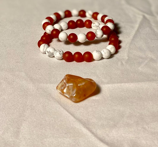 Carnelian and Howlite Bracelet Set