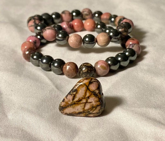 Hematite & Rhodonite Bracelet Set