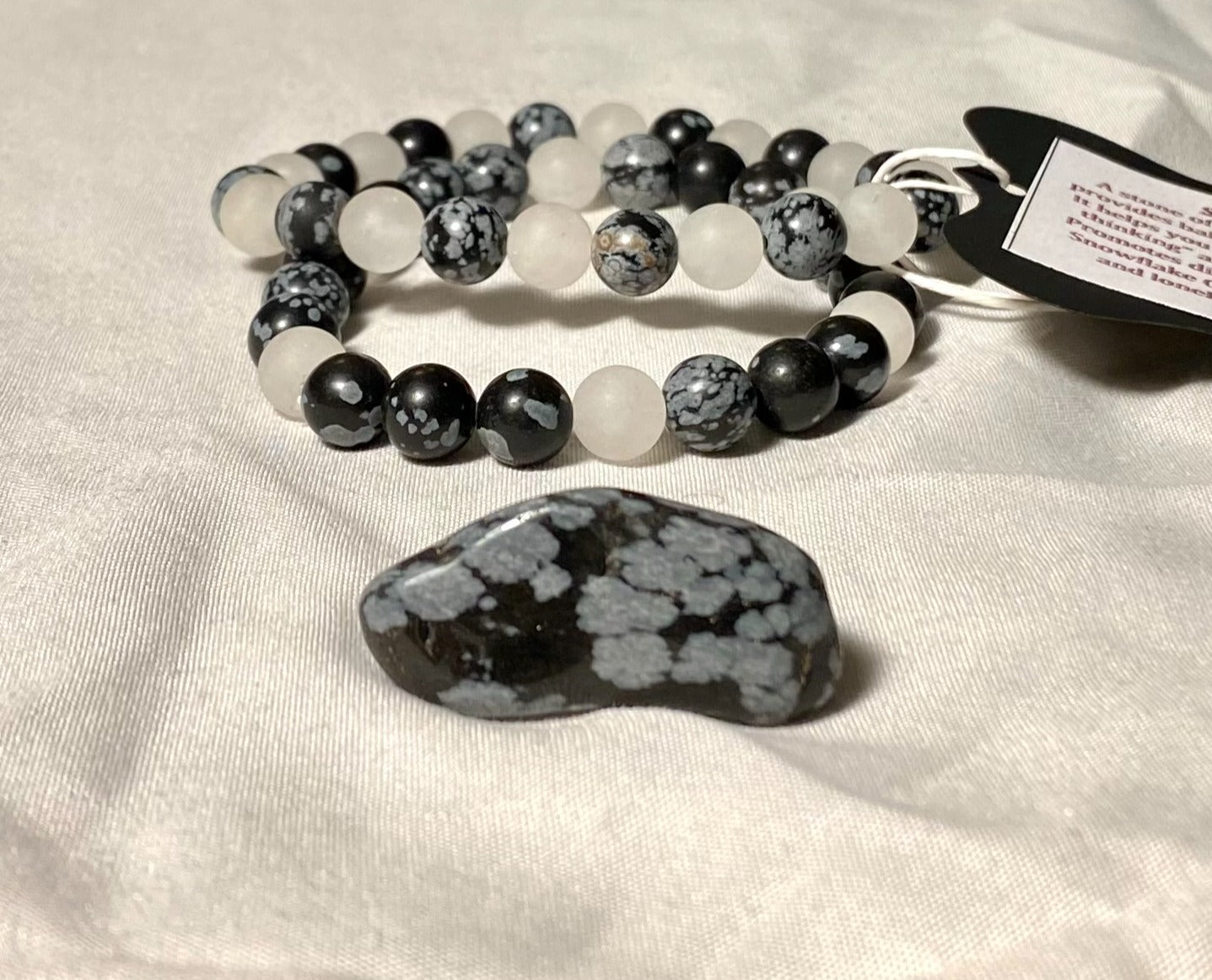 Snowflake Obsidian & White Jade Bracelet Set