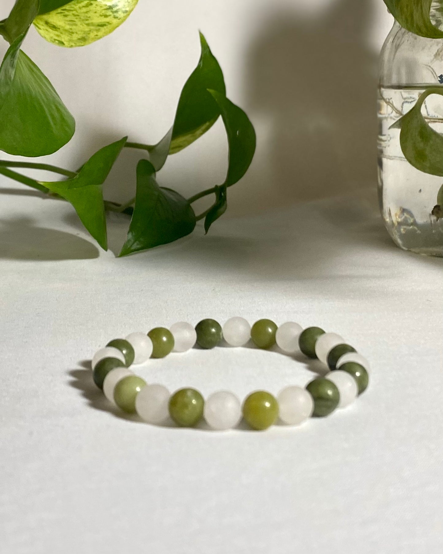 Olivine & White Jade Bracelet