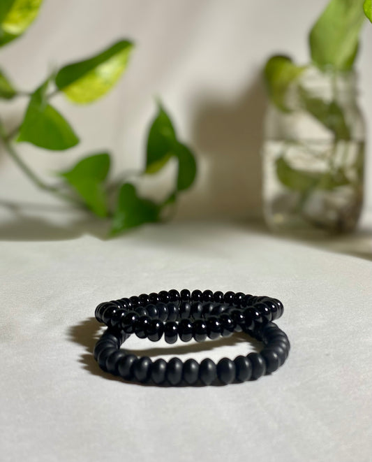 Black Onyx Bracelet Set - Rondelle Stones