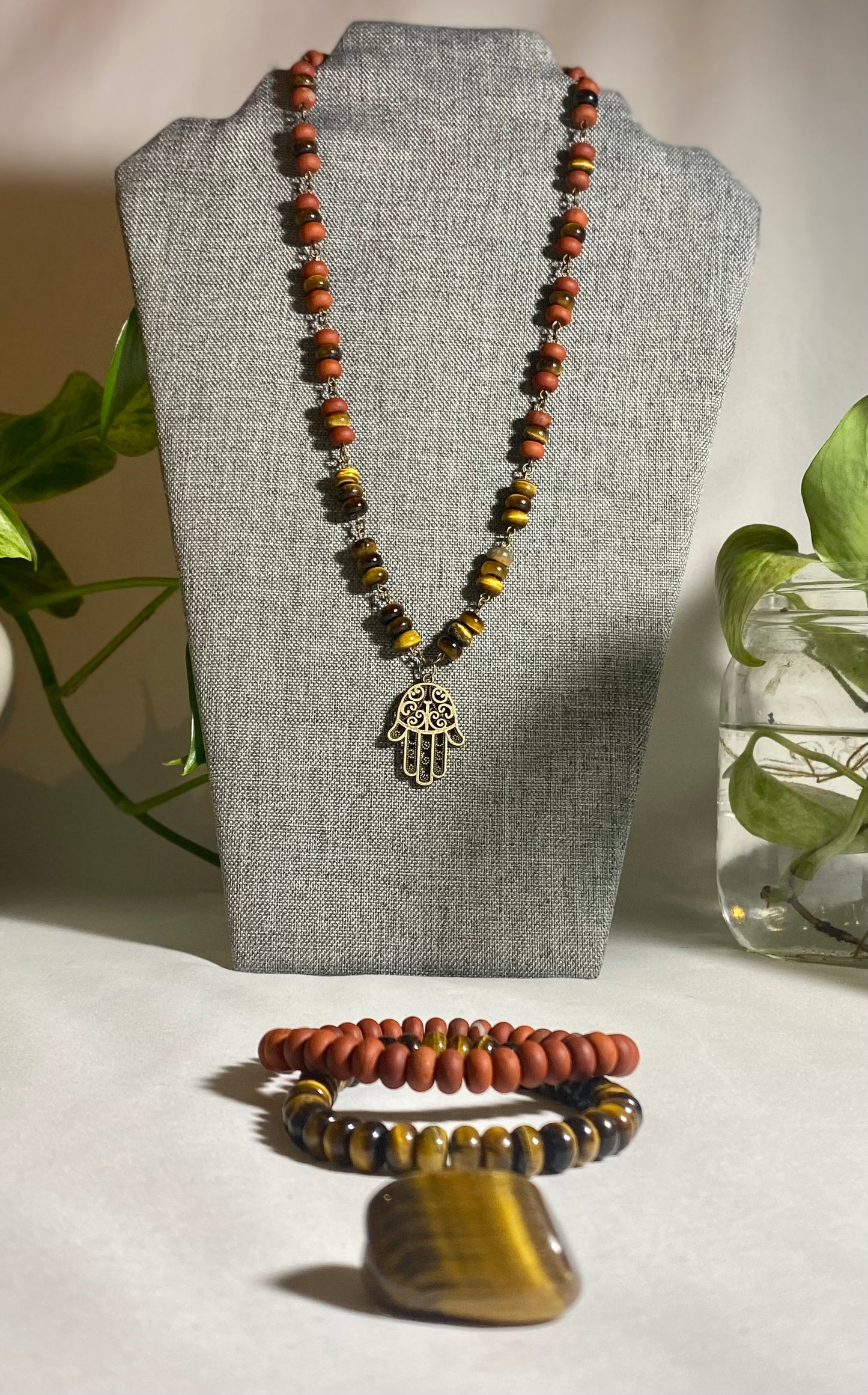 Red Jasper & Tiger's Eye Cluster Set