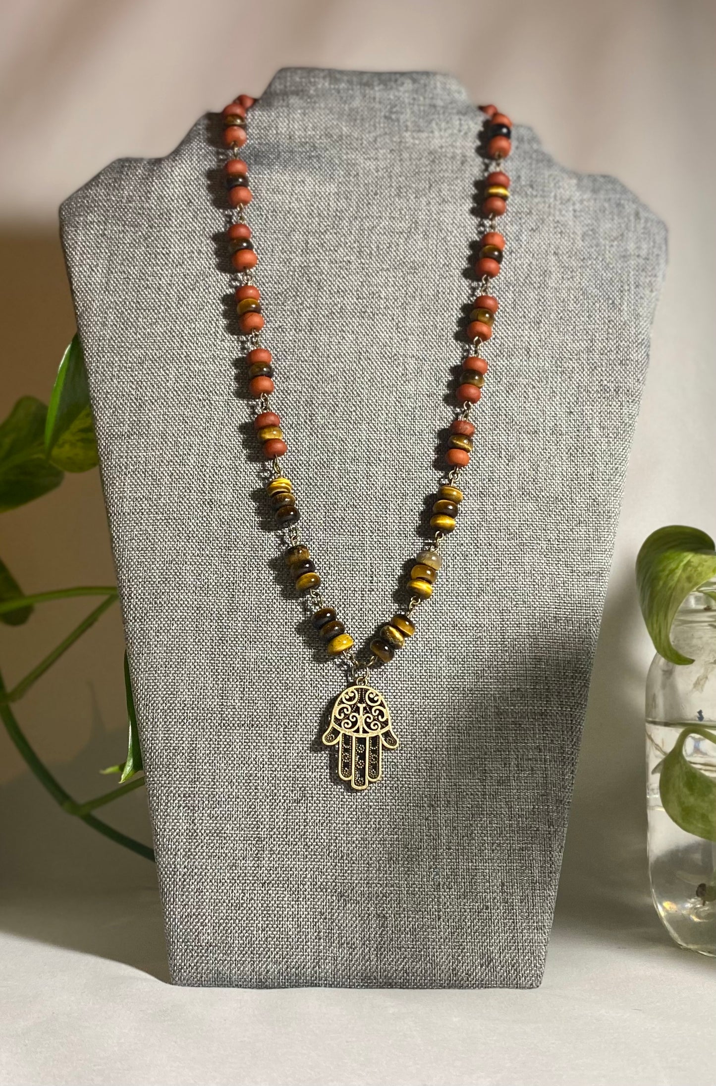 Red Jasper & Tiger's Eye Cluster Necklace