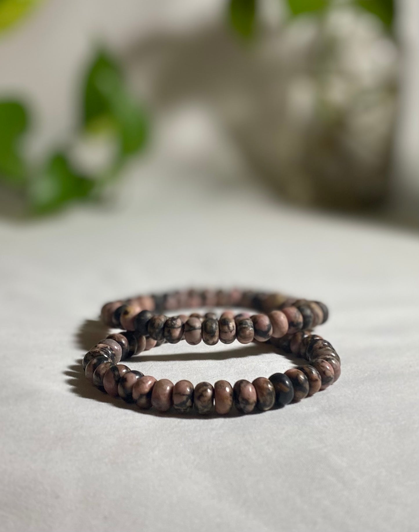 Rhodonite Bracelet Set - Rondelle Stones