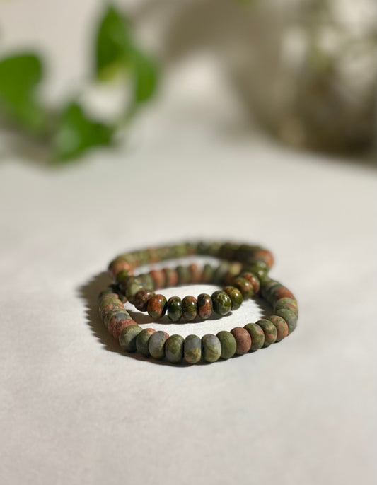 Unakite Jasper Bracelet Set - Rondelle Stones