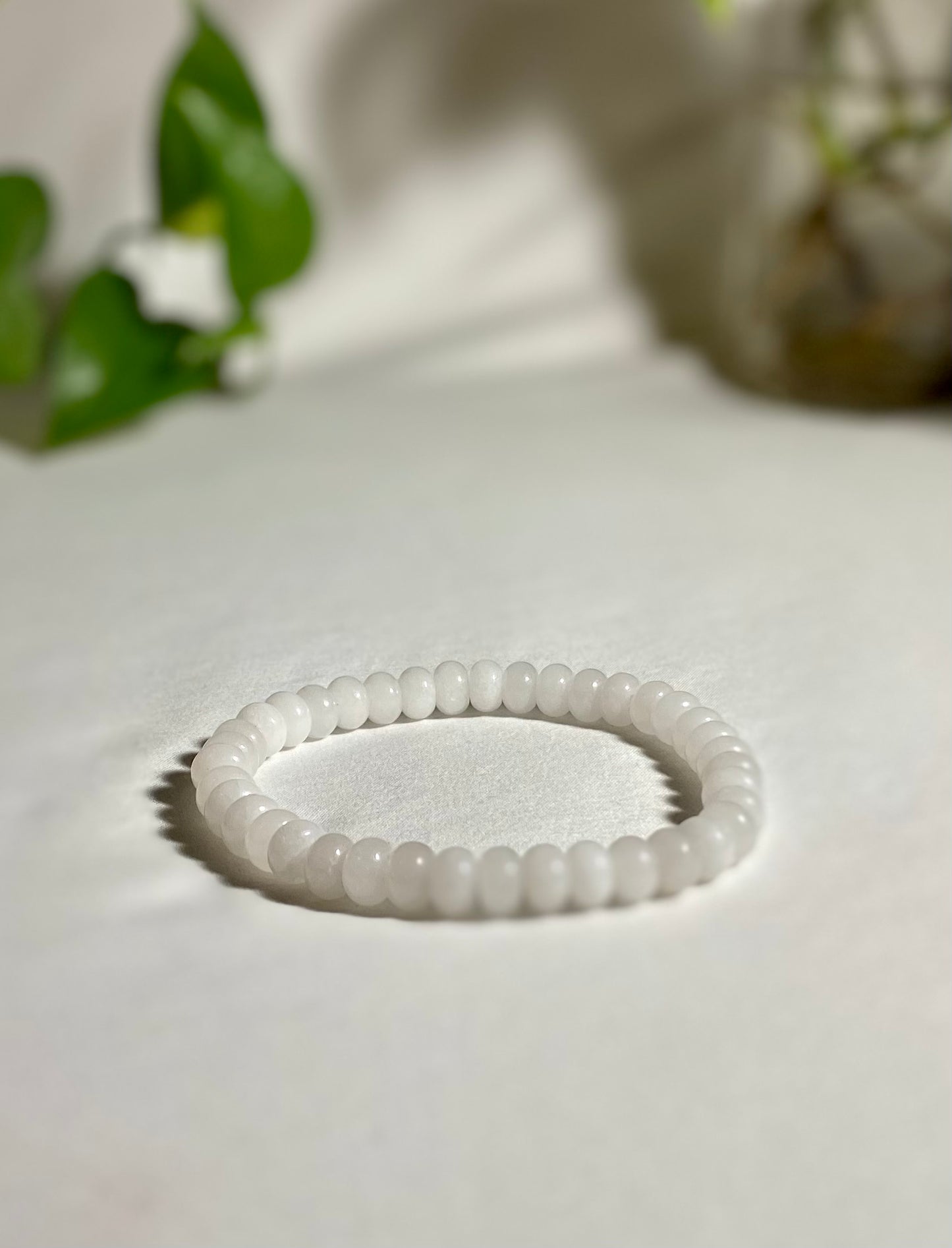 White Jade Bracelet - Rondelle Stones